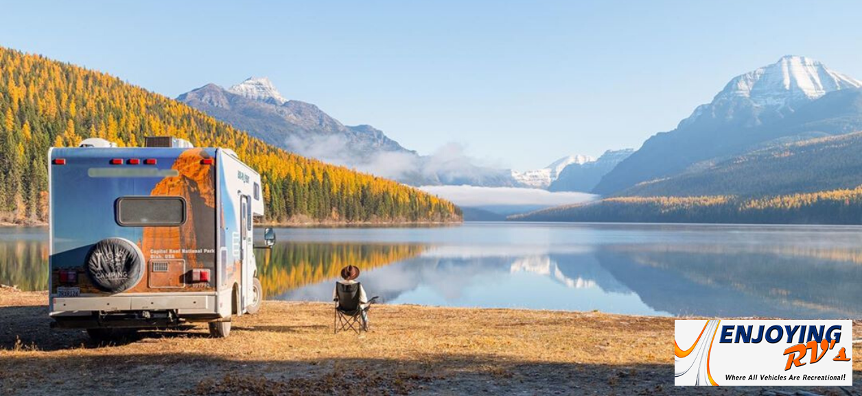 Camper Enjoying View of Lake and Twin Peaks